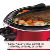 Hamilton Beach 7 Quart Stay or Go Programmable Slow Cooker with Party Dipper, Red, 33478