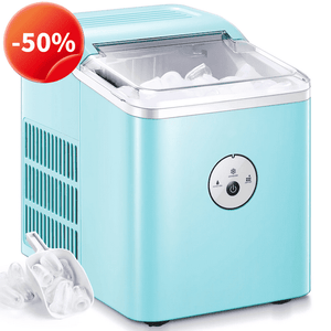 Ice Maker Countertop, 28 lbs. Ice in 24 Hrs, 9 Ice Cubes Ready in 5 Minutes, Portable Ice Maker Machine 2L with LED Display Perfect for Parties Mixed Drinks, Ice Scoop and Basket (Mint Green)