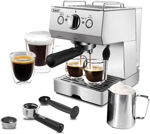 GEVI Silver Stainless Steel 15 Bar Espresso Machine 2 Shot Pump Cappuccino Maker New Condition