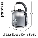 Proctor Silex Electric Dome Kettle, 1.7 Liter Capacity, Temperature Gauge, Stainless Steel