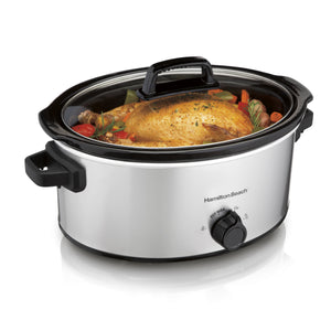 Hamilton Beach Slow Cooker, Large Capacity, Serves 7+, 6 Quarts, Silver, 33665