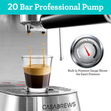 Casabrews Espresso Machine with Milk Frother Steam Wand, 20 Bar Pump Stainless Steel Professional Cappuccino and Latte Coffee Machine, New, Silver