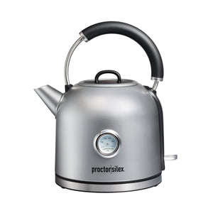 Proctor Silex Electric Dome Kettle, 1.7 Liter Capacity, Temperature Gauge, Stainless Steel