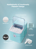 Ice Maker Countertop, 28 lbs. Ice in 24 Hrs, 9 Ice Cubes Ready in 5 Minutes, Portable Ice Maker Machine 2L with LED Display Perfect for Parties Mixed Drinks, Ice Scoop and Basket (Mint Green)