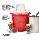 Nostalgia 4 Quart Plastic Ice cream Maker, Red